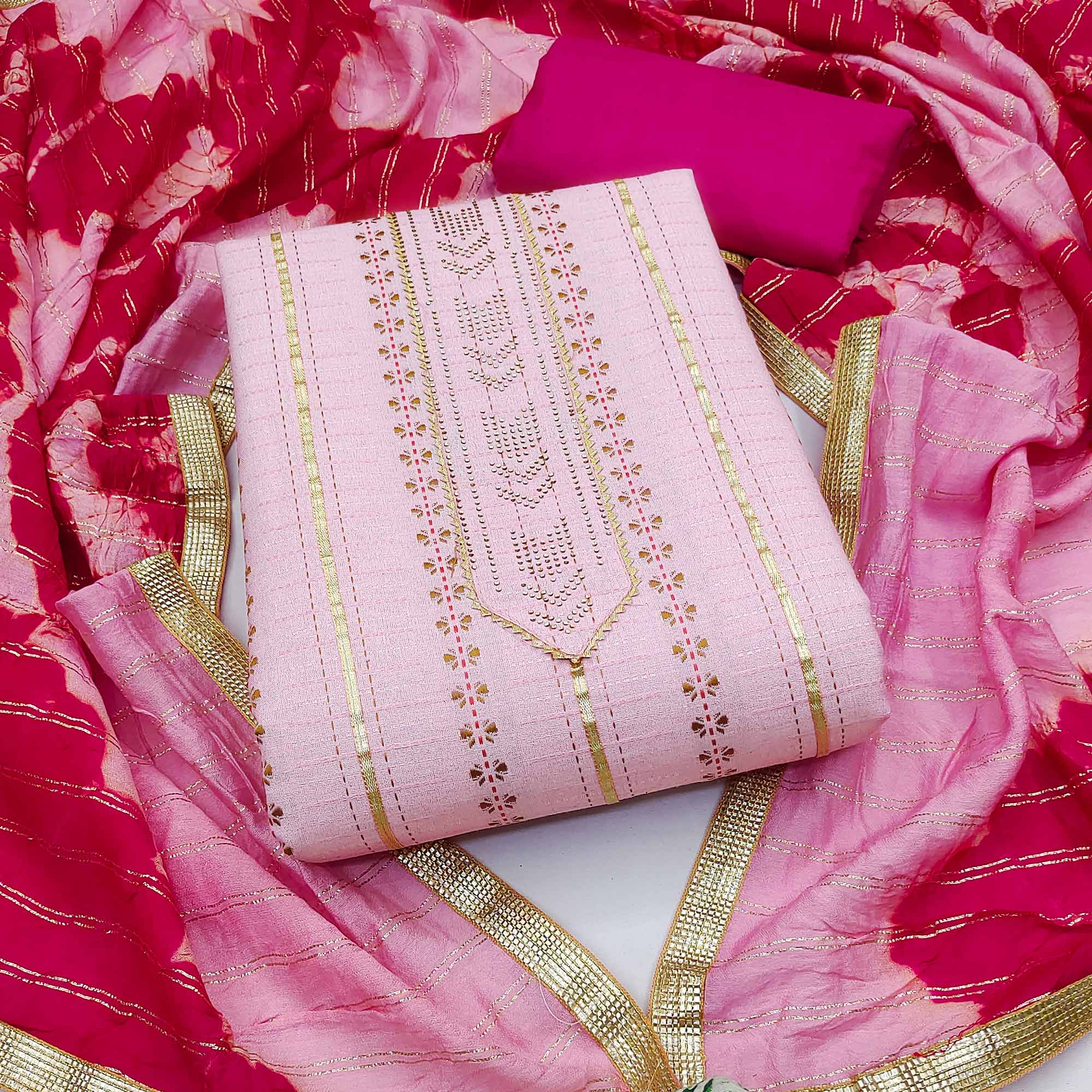 Pink Printed Cotton Blend Dress Material