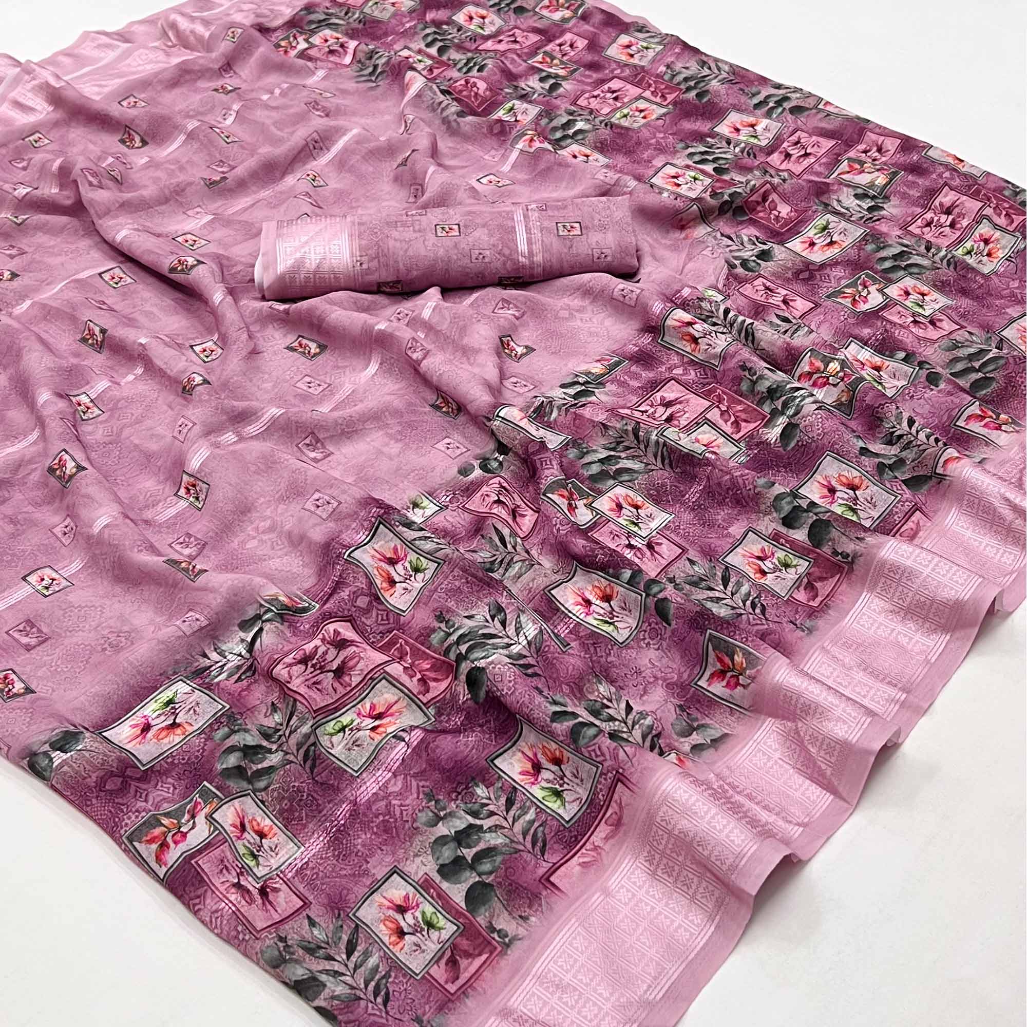 Mauve Digital Printed Viscose Saree