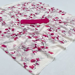 White Pink Floral Printed Georgette Saree