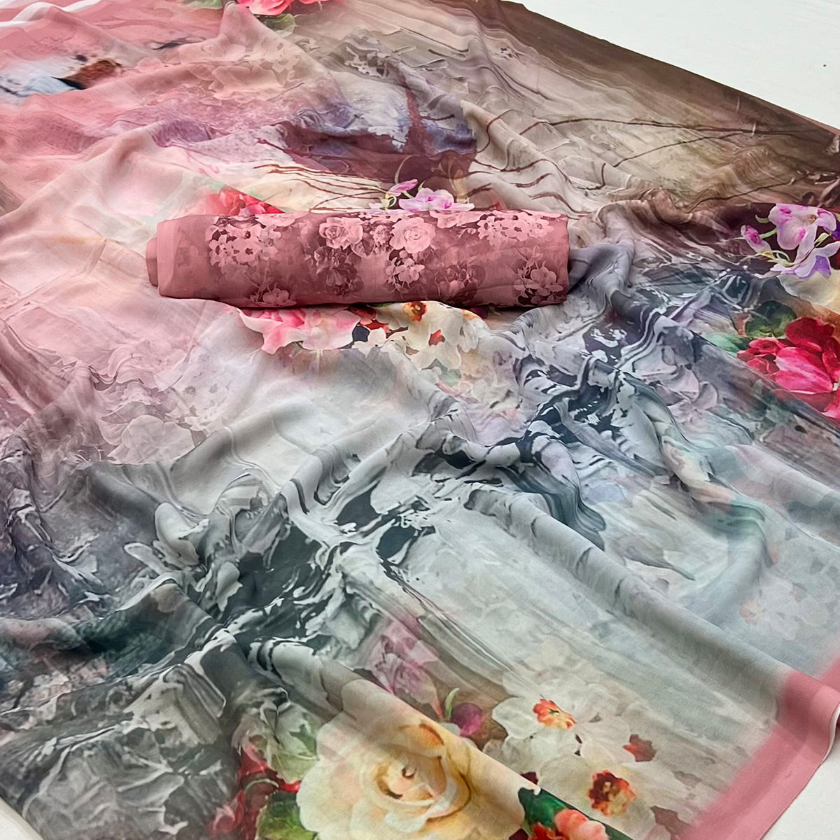 Multicolor Digital Printed Georgette Saree