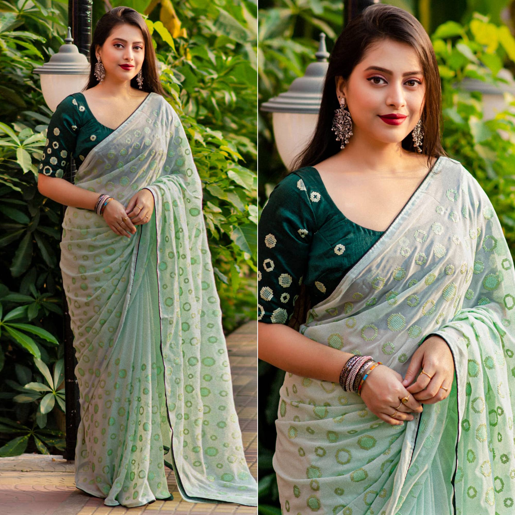 Pista Green Sequins Work Georgette Saree