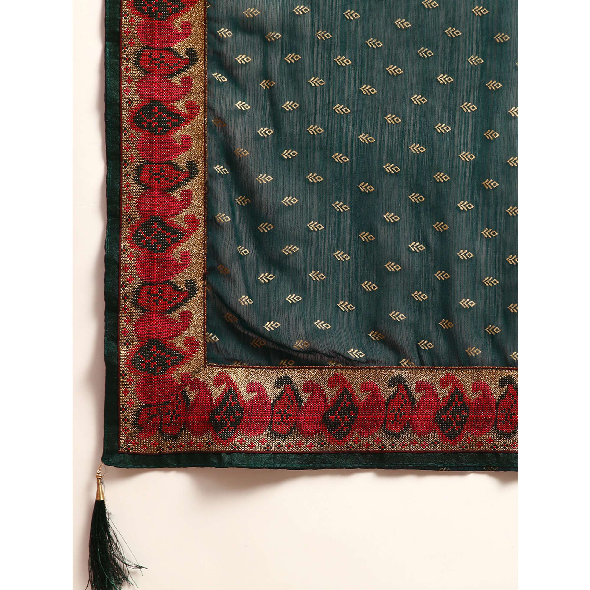 Green Foil Printed With Swarovski Zomato Silk Saree