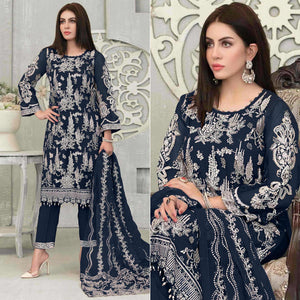 Rama Blue Floral Embroidered Georgette Pakistani Suit