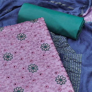 Lavender Embroidered Raw Silk Dress Material