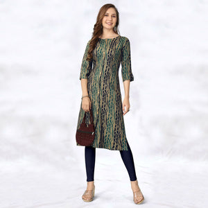 Beige Foil Printed Rayon Kurti