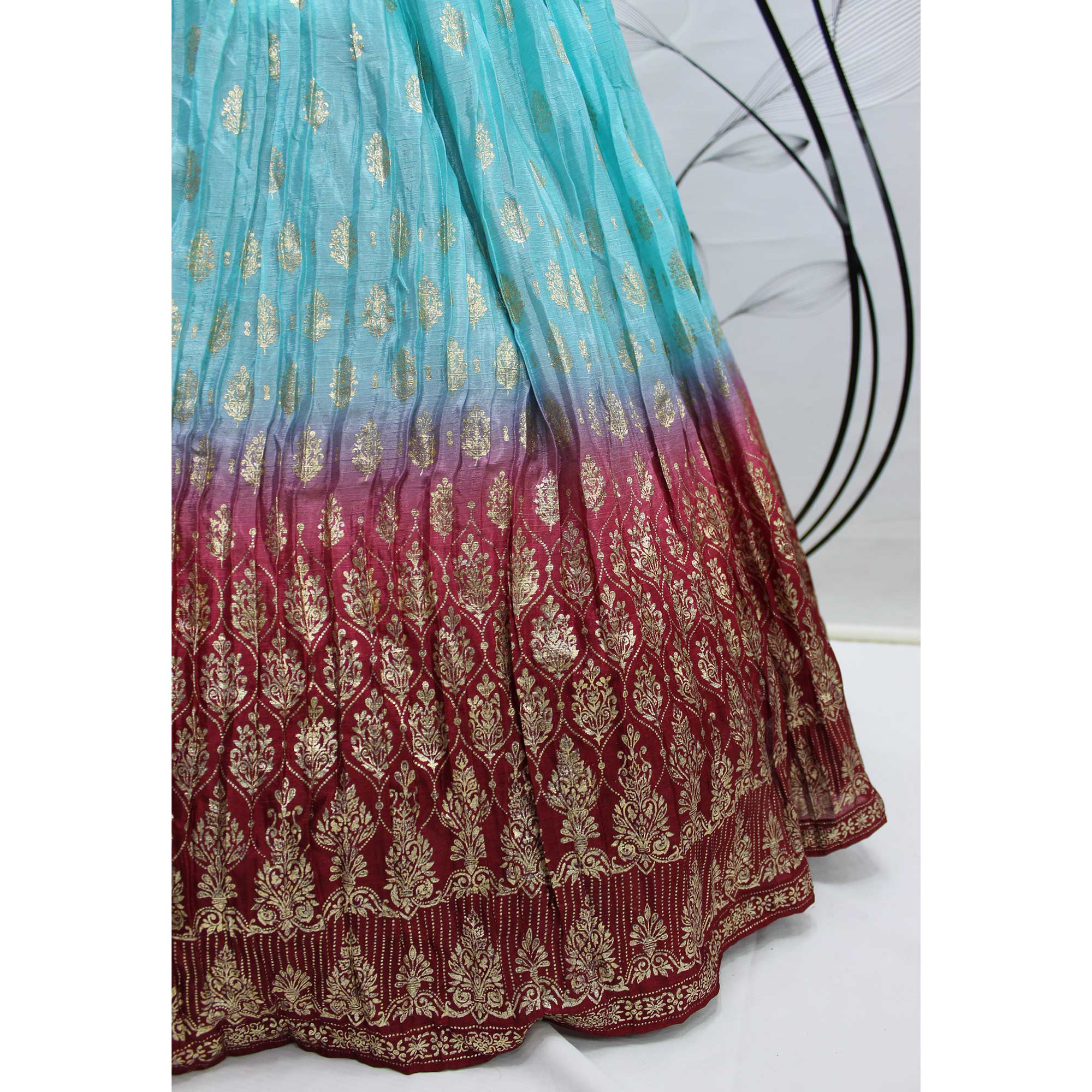 Sky Blue Foil Printed Chiffon Lehenga Choli