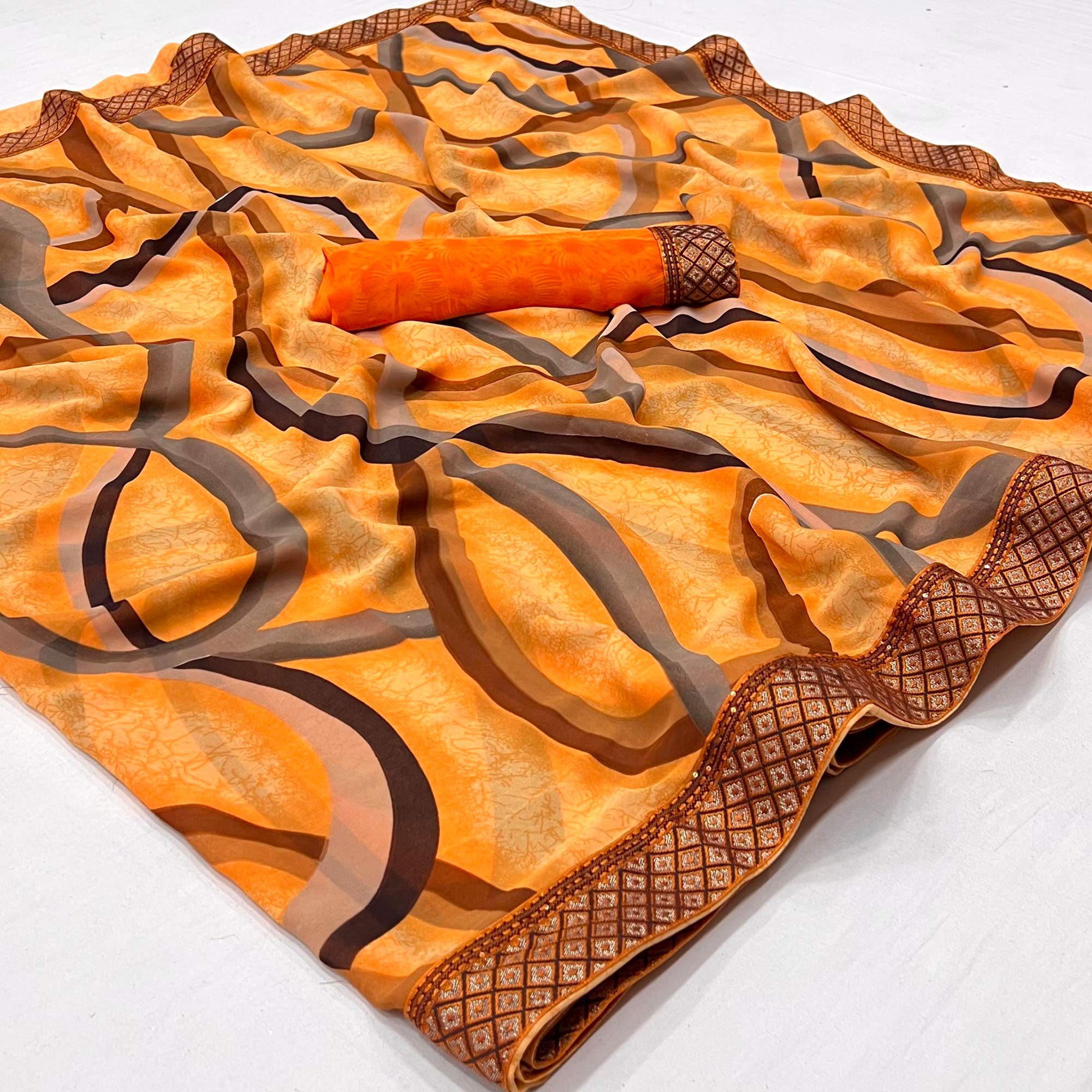 Orange Printed Georgette Saree