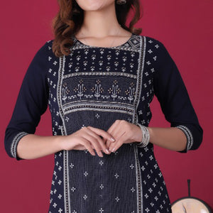 Blue Floral Printed Rayon Kurti