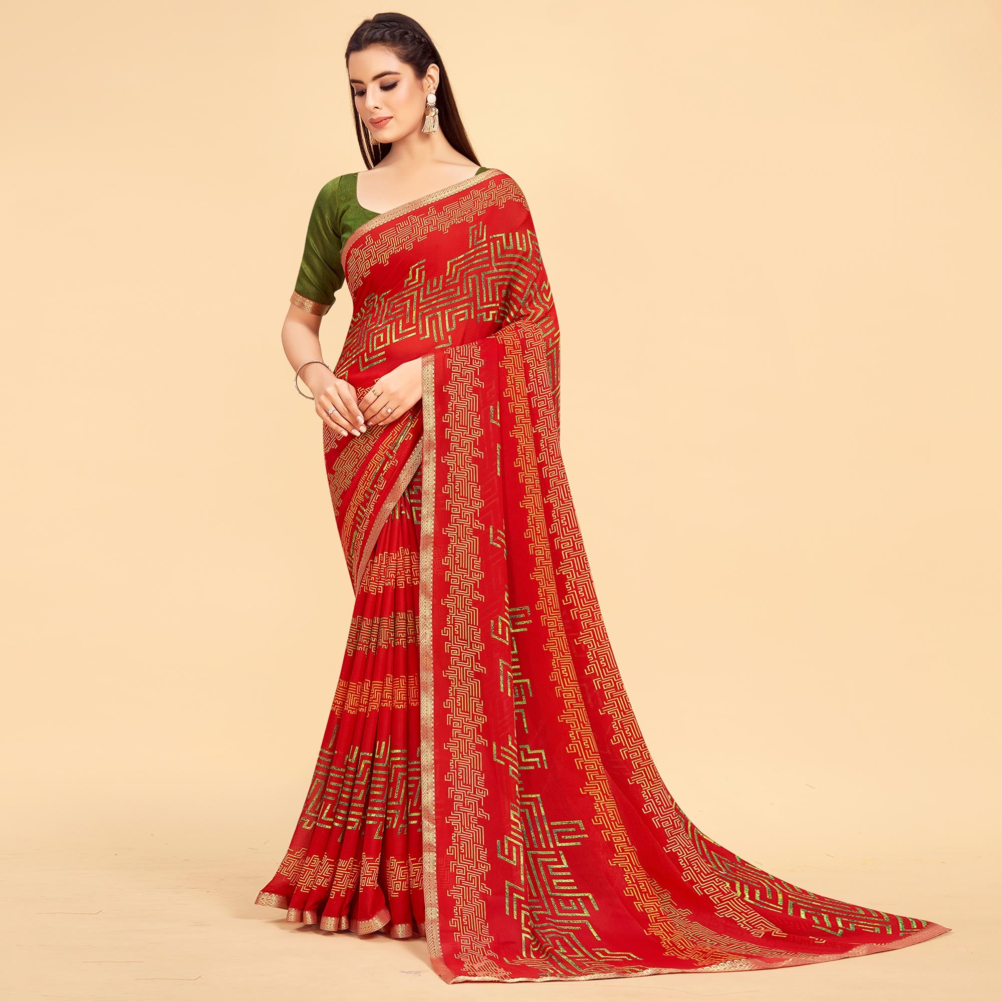 Red And Blue Printed Art Silk Saree Pack Of 2