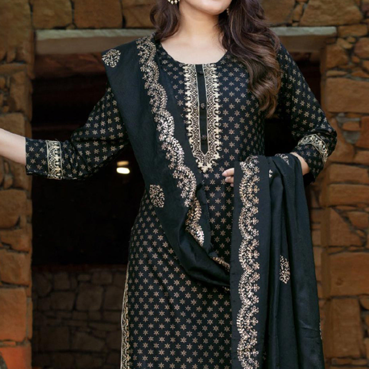 Black Printed Rayon Salwar Suit