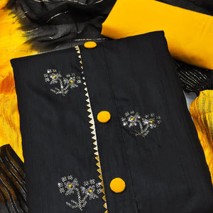 Black Floral Sequins Embroidered Art Silk Dress Material