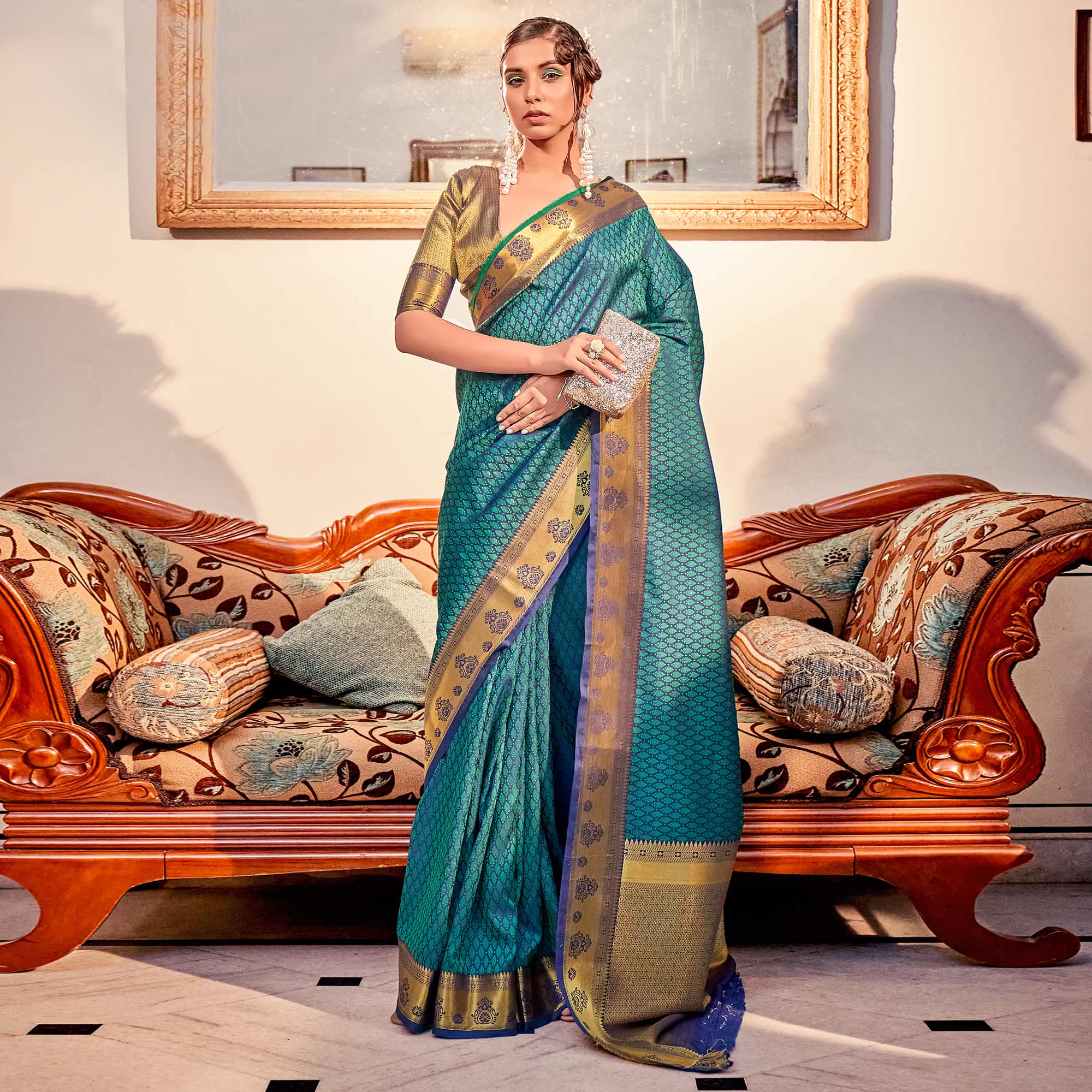 Rama Green Woven Art Silk Saree