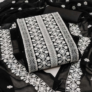 Black Lucknowi Embroidered Georgette Dress Material