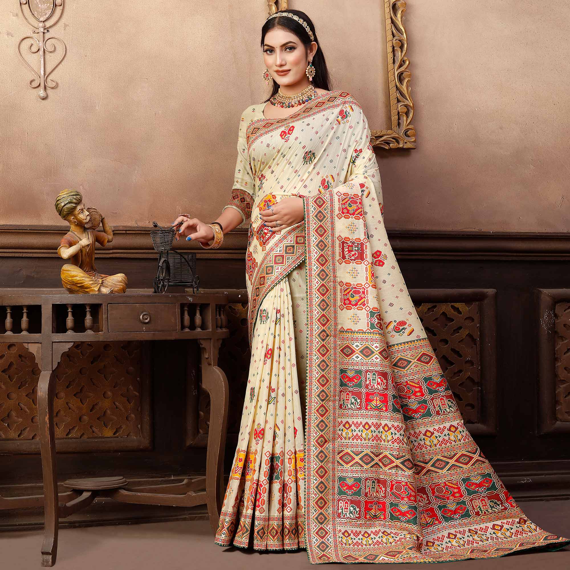 Off White Woven With Gota Patti Work Pashmina Saree