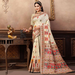 Off White Woven With Gota Patti Work Pashmina Saree