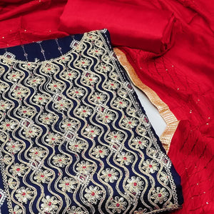 Navy Blue Woven With Embroidered Modal Dress Material