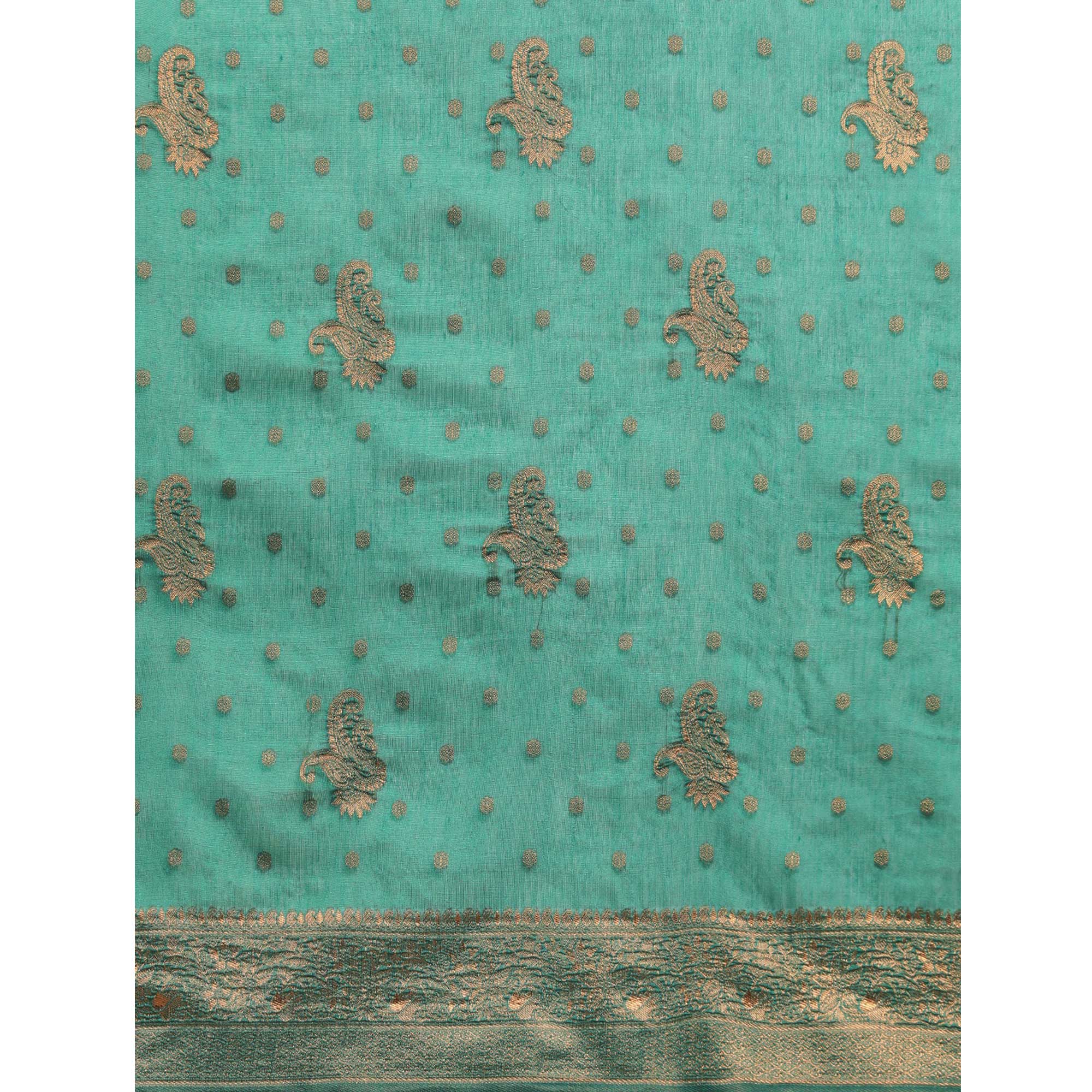 Turquoise Green Woven Organza Saree