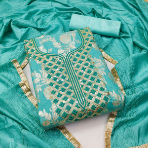 Turquoise Woven With Sequins Work Modal Dress Material