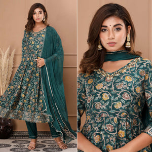 Green Jaipuri Printed With Gota Patti Work Muslin Anarkali Suit