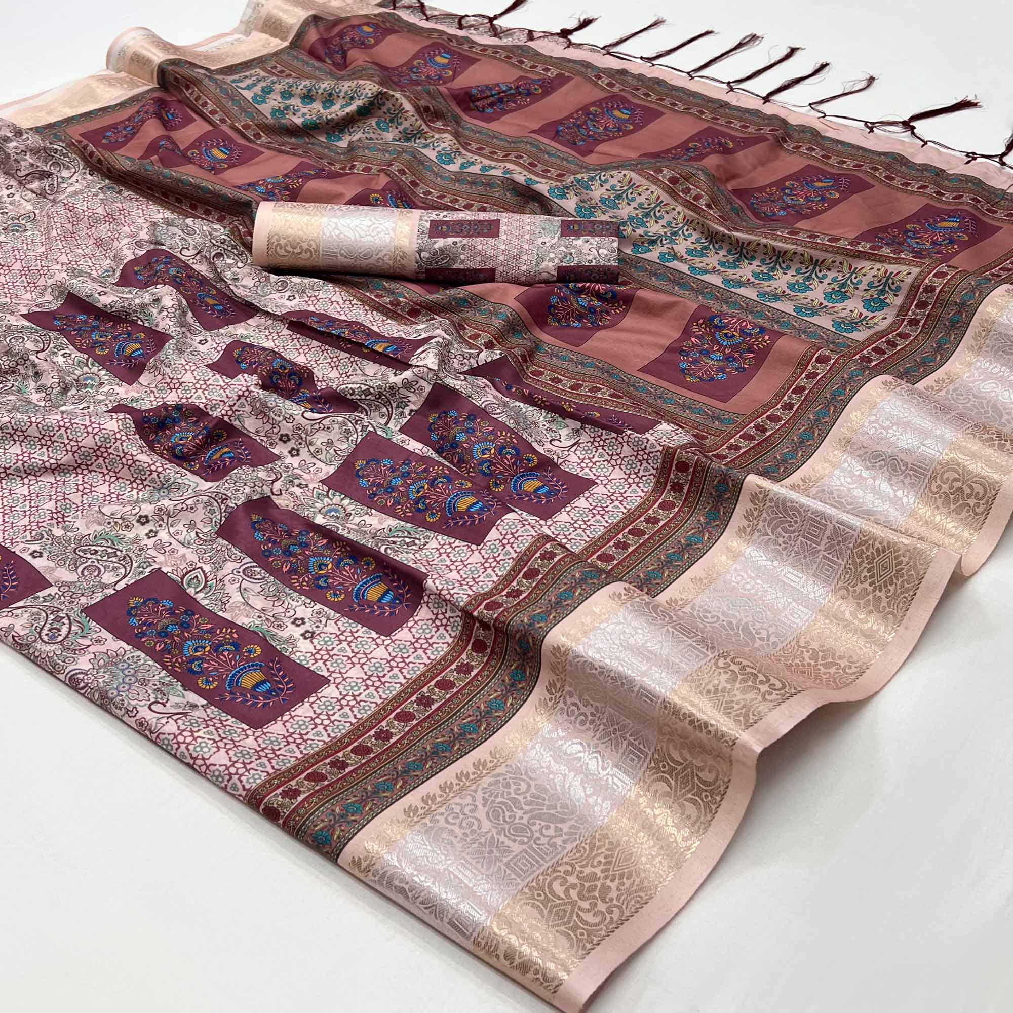 Multicolor Floral Digital Printed Pure Cotton Saree