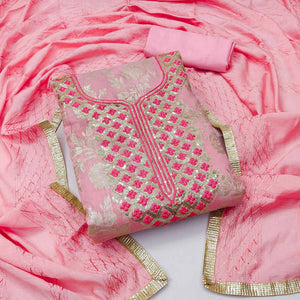 Pink Woven With Sequins Work Modal Dress Material