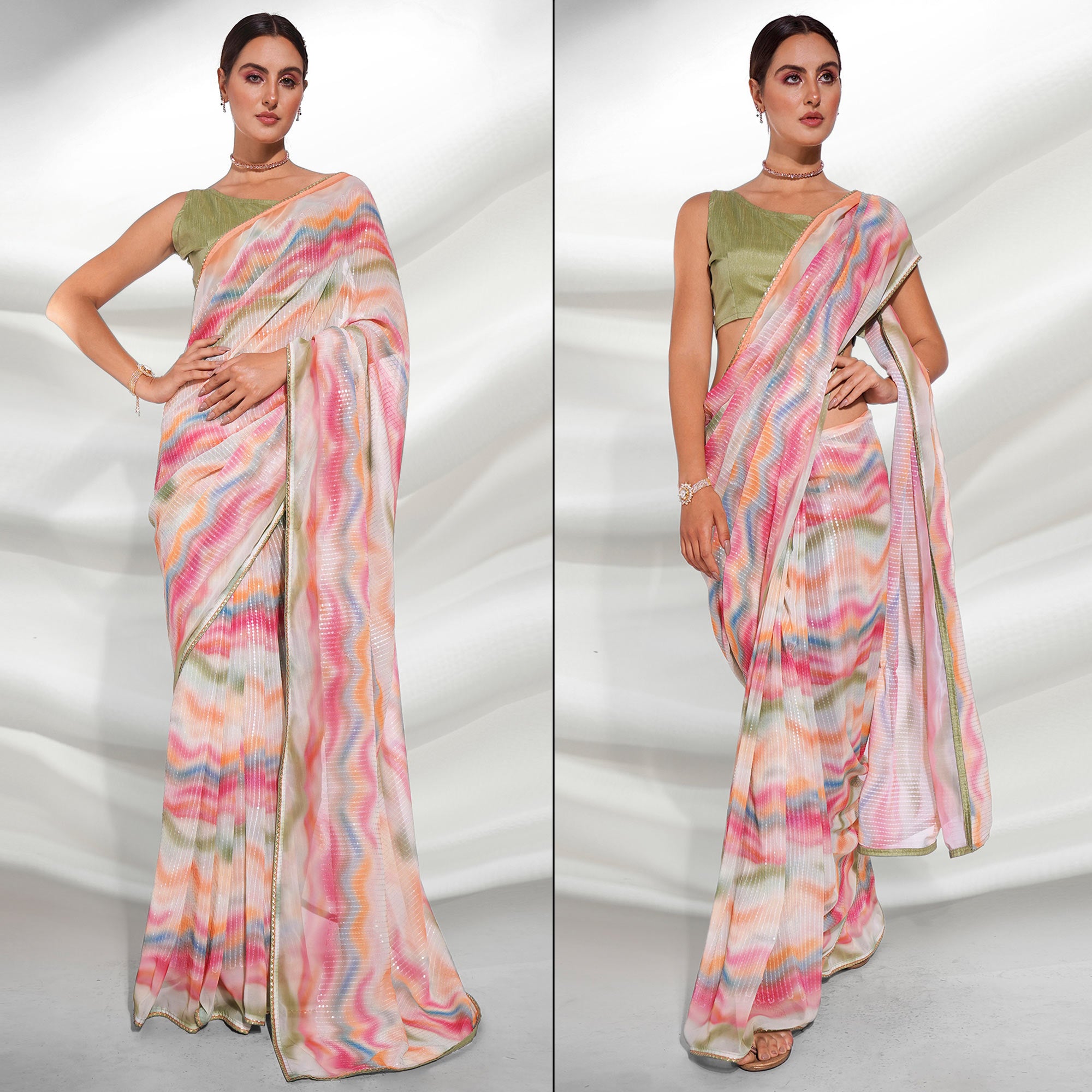 Multicolored Sequins Embroidered Georgette Saree