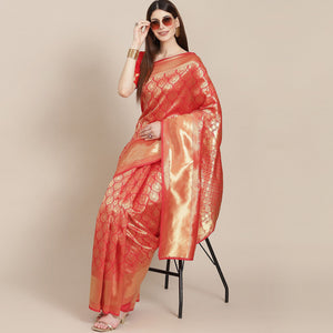 Red Woven Banarasi Silk Saree