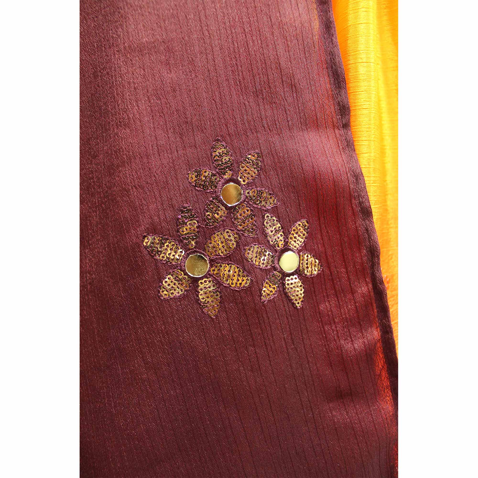Orange & Wine Embellished Mirror Work Georgette Lehenga Choli