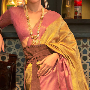 Yellow Woven Art Silk Saree With Tassels