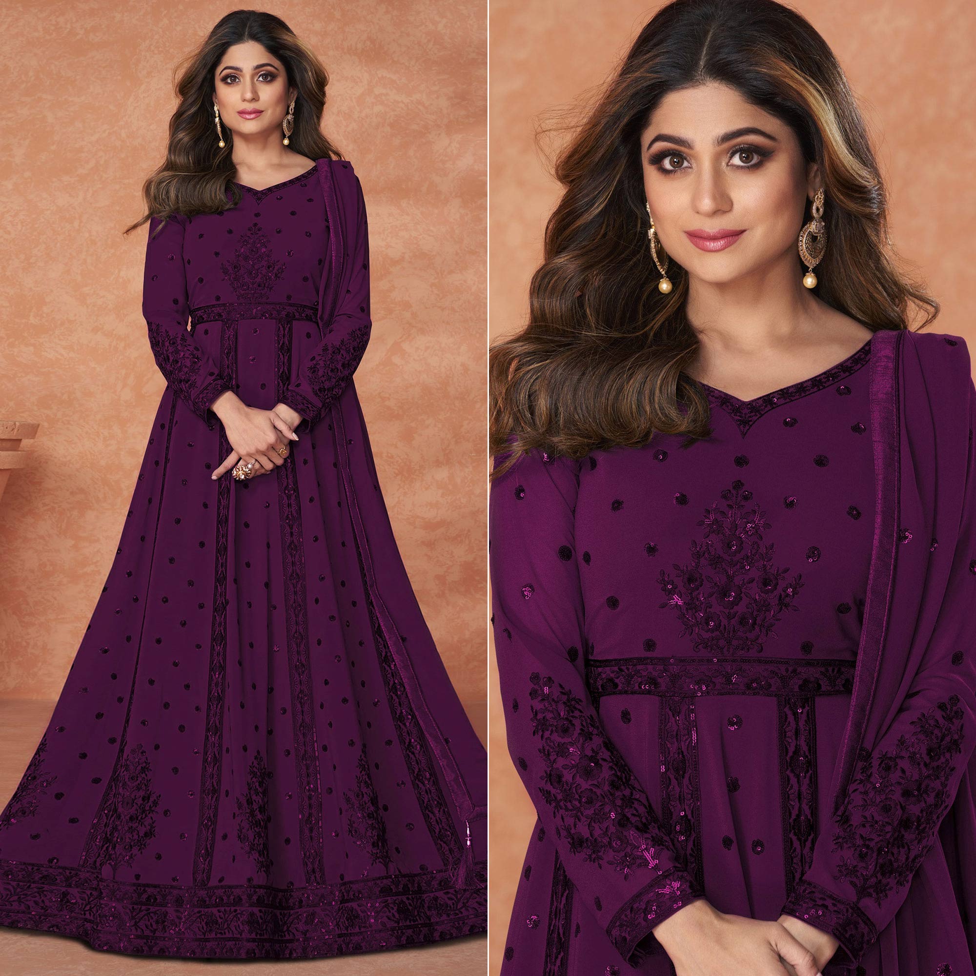 Purple Embroidered Georgette Gown