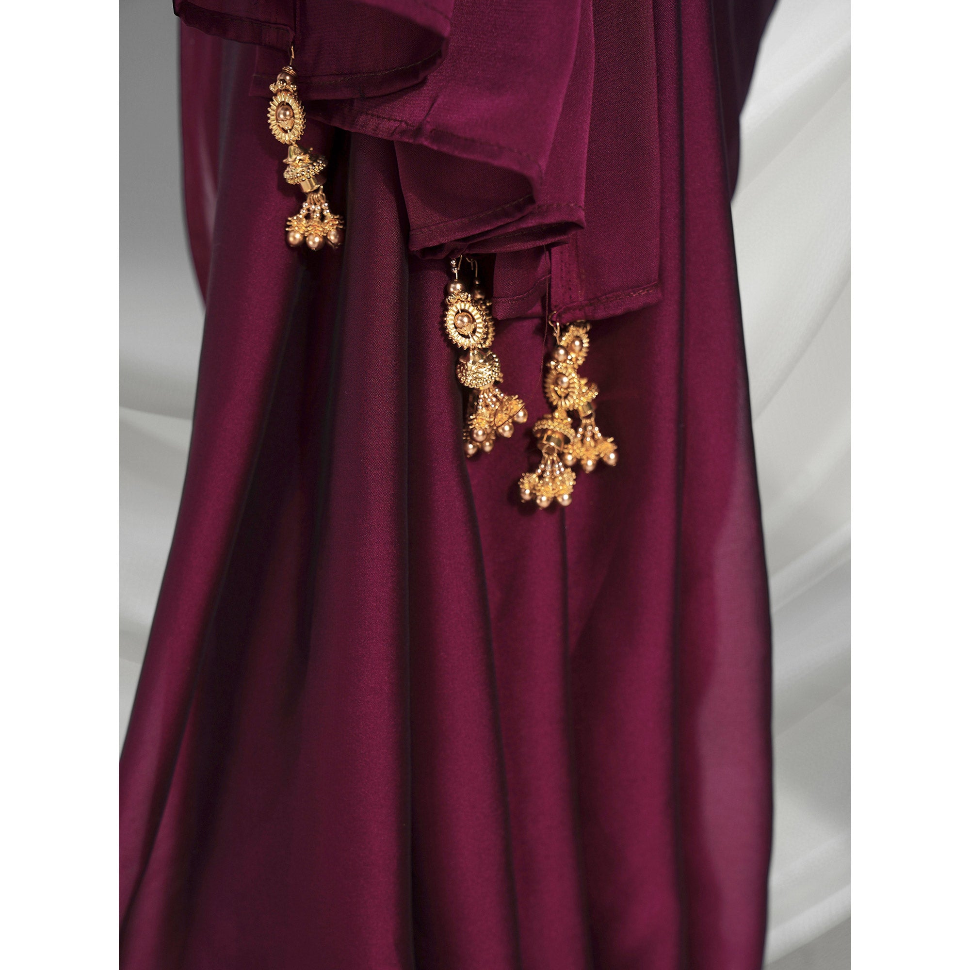 Dark Magenta Purple Solid Georgette Saree