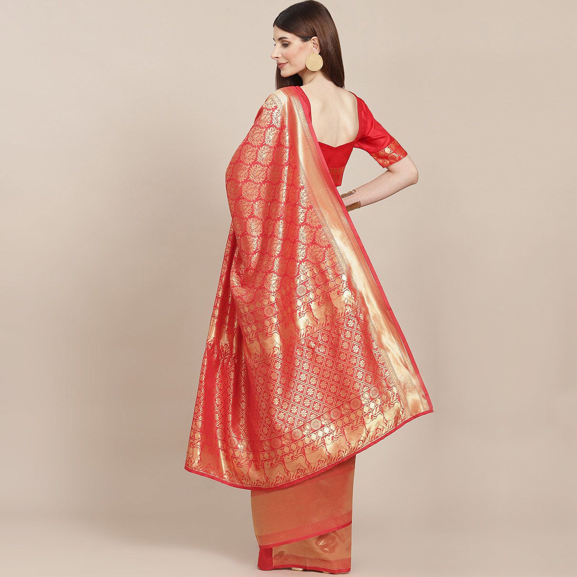Red Woven Banarasi Silk Saree