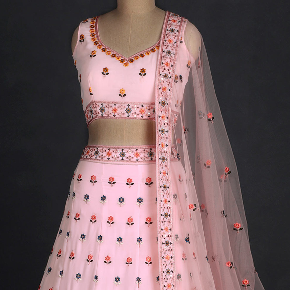 Baby Pink Sequins Embroidered Georgette Lehenga Choli