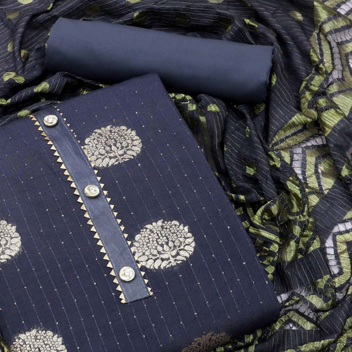 Grey Woven With Sequins Work Modal Dress Material