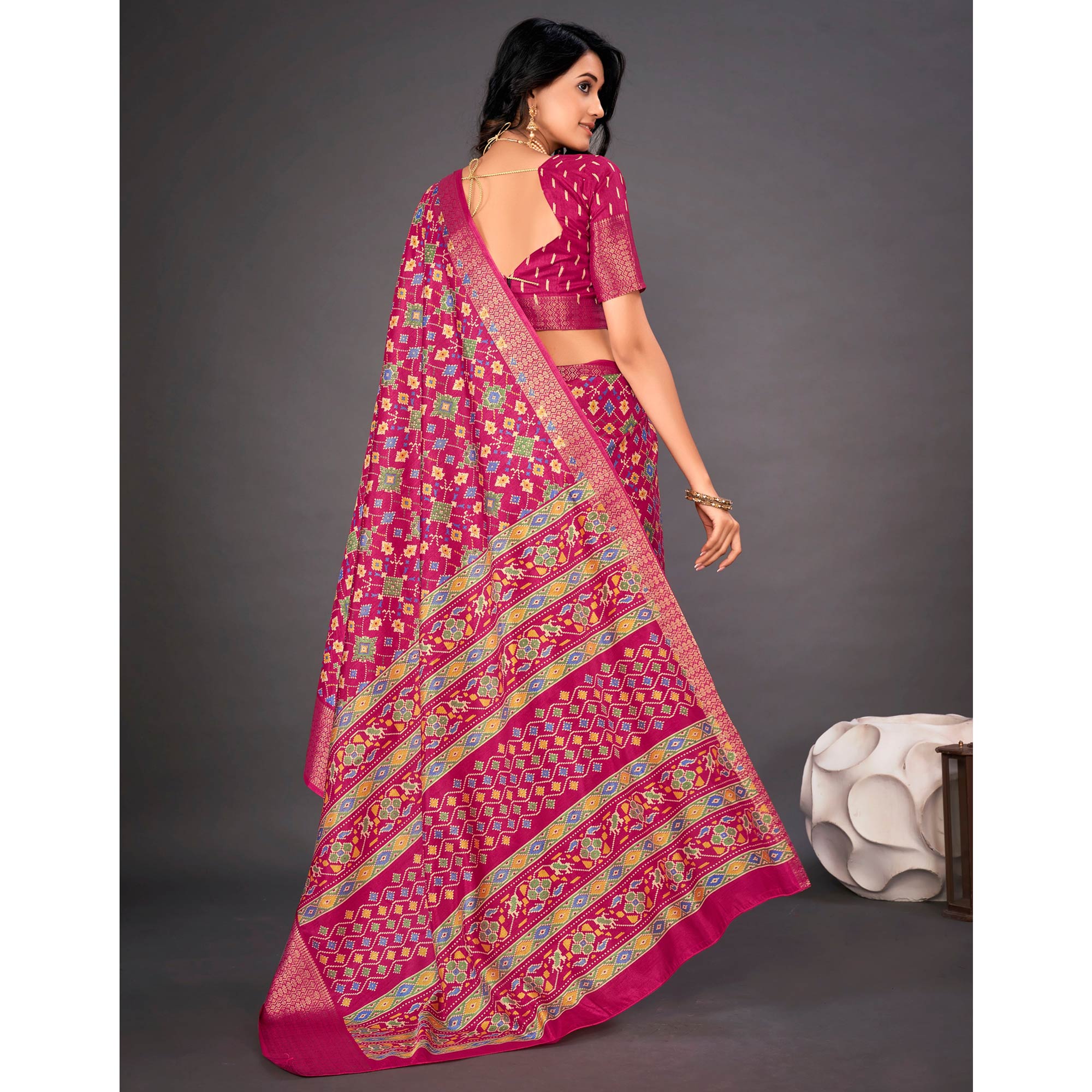 Pink Printed Dola Silk Saree