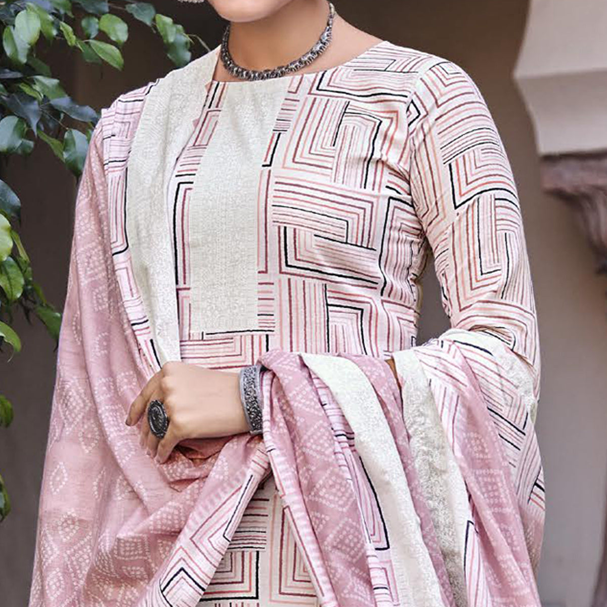 Pink Printed Pure Cotton Salwar Suit