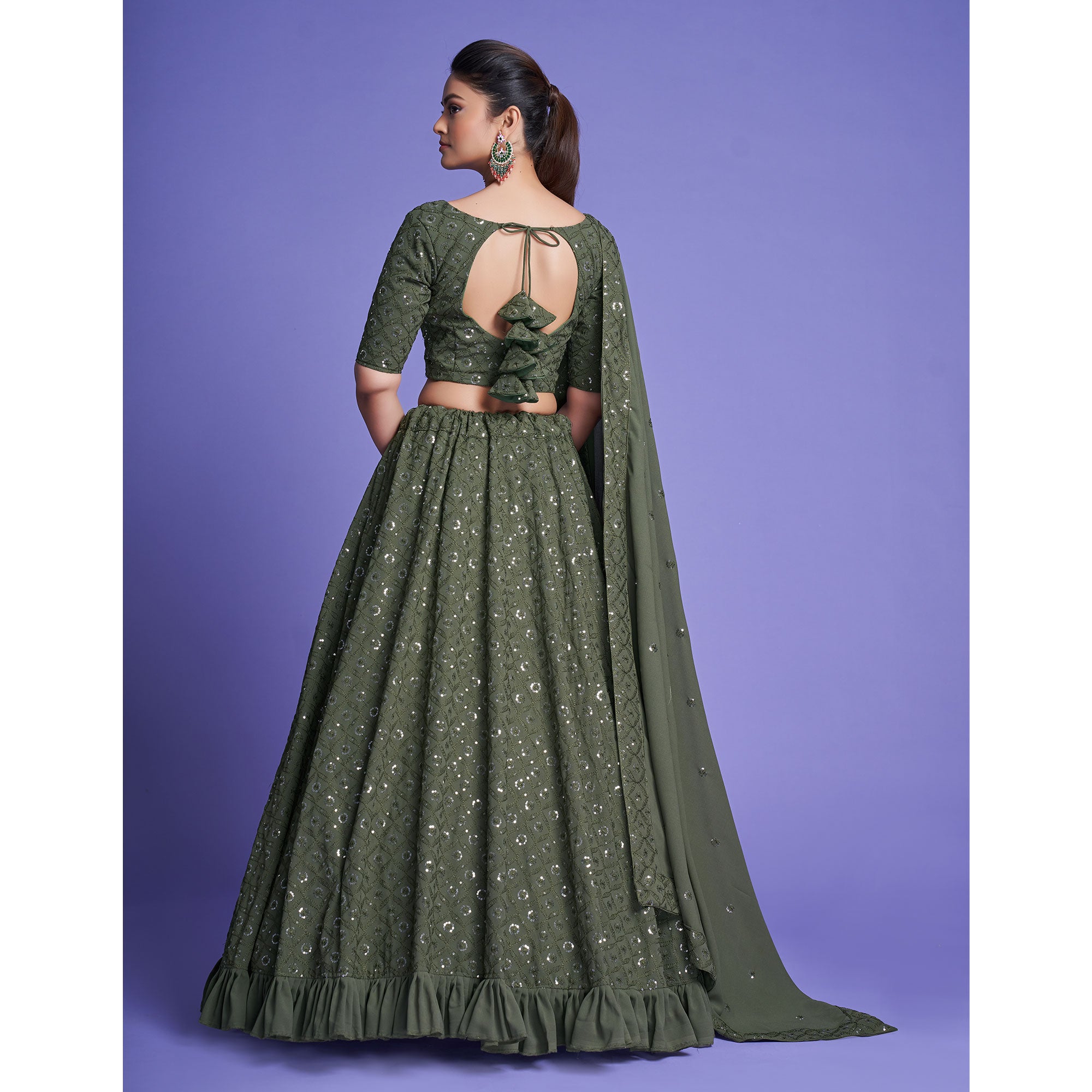 Mahendi Green Sequins Embroidered Georgette Lehenga Choli