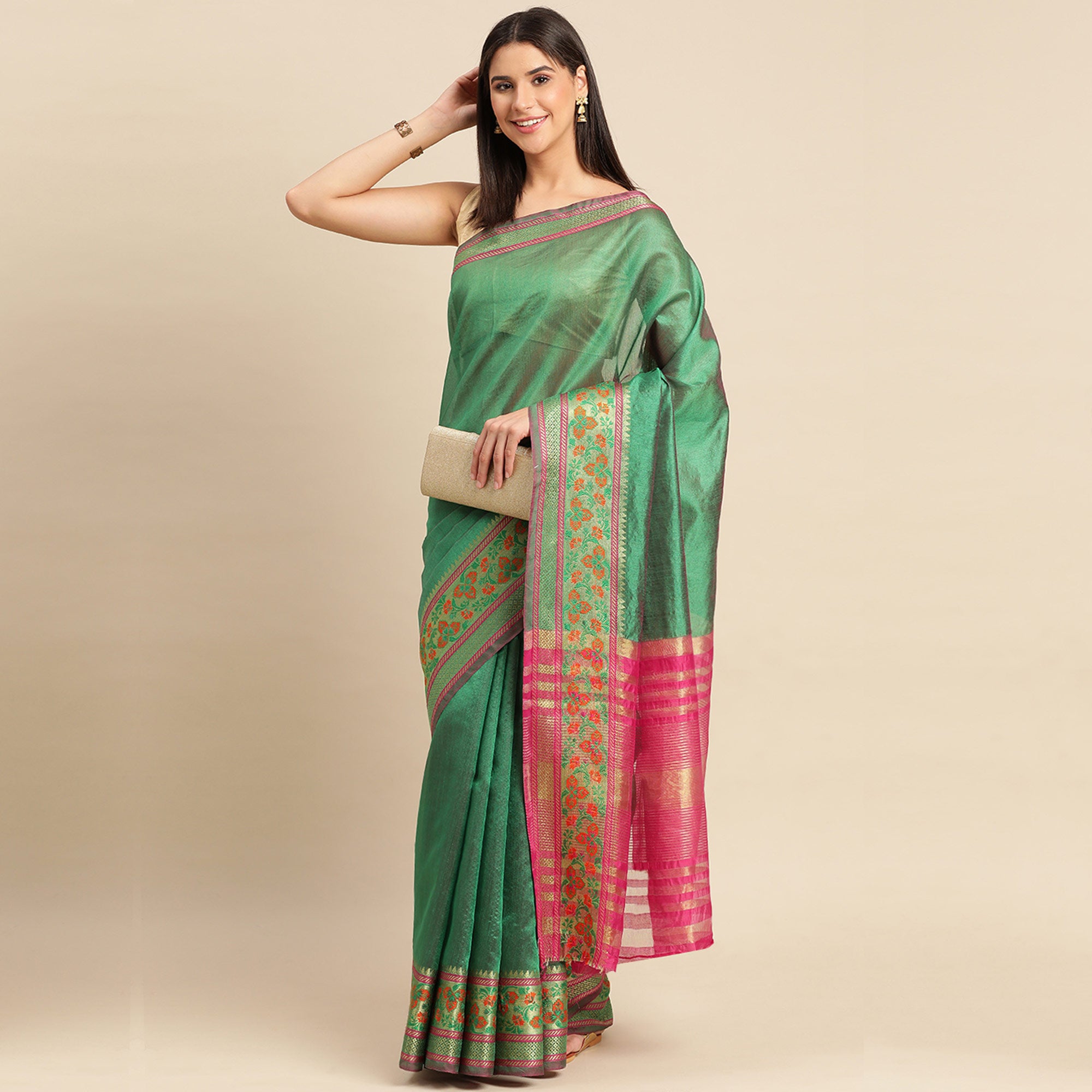 Green Woven Cotton Silk Saree