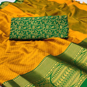 Gold Woven Cotton Silk Saree With Tassels