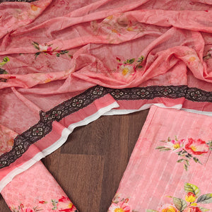 Pink Floral Digital Printed Muslin Dress Material
