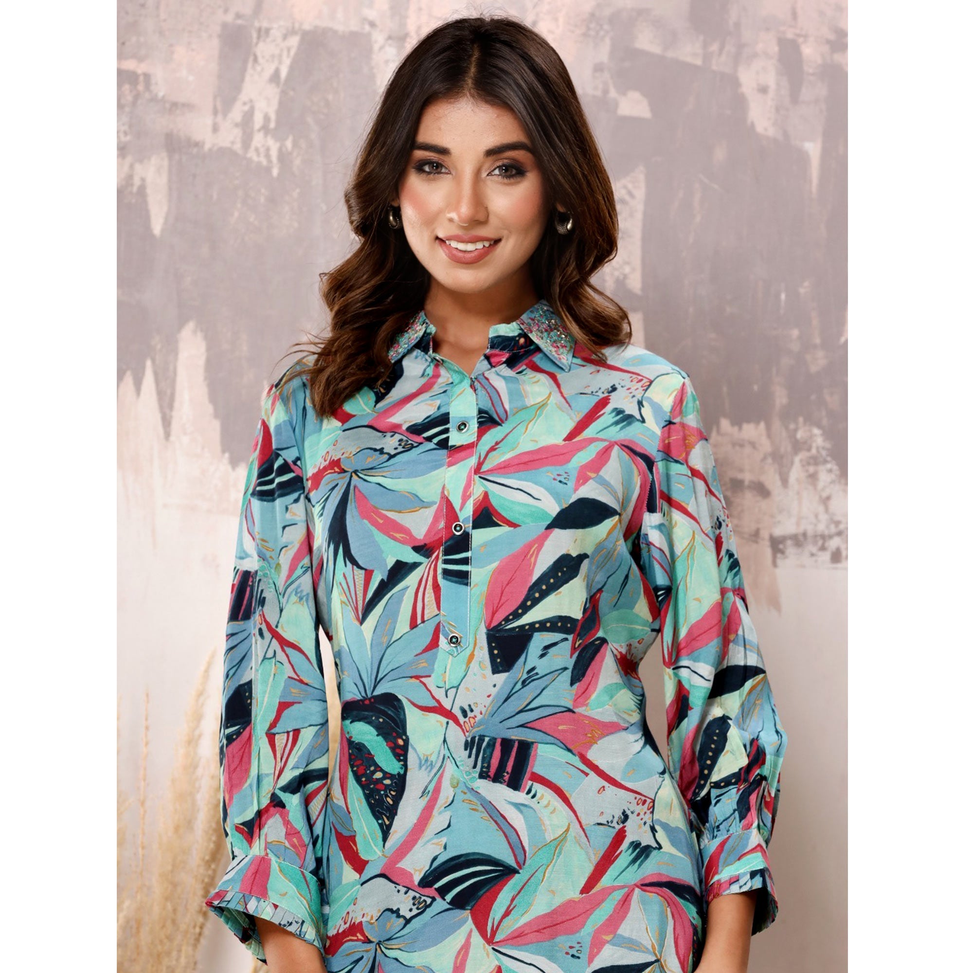 Multicolor Floral Printed Muslin Co Ord Set