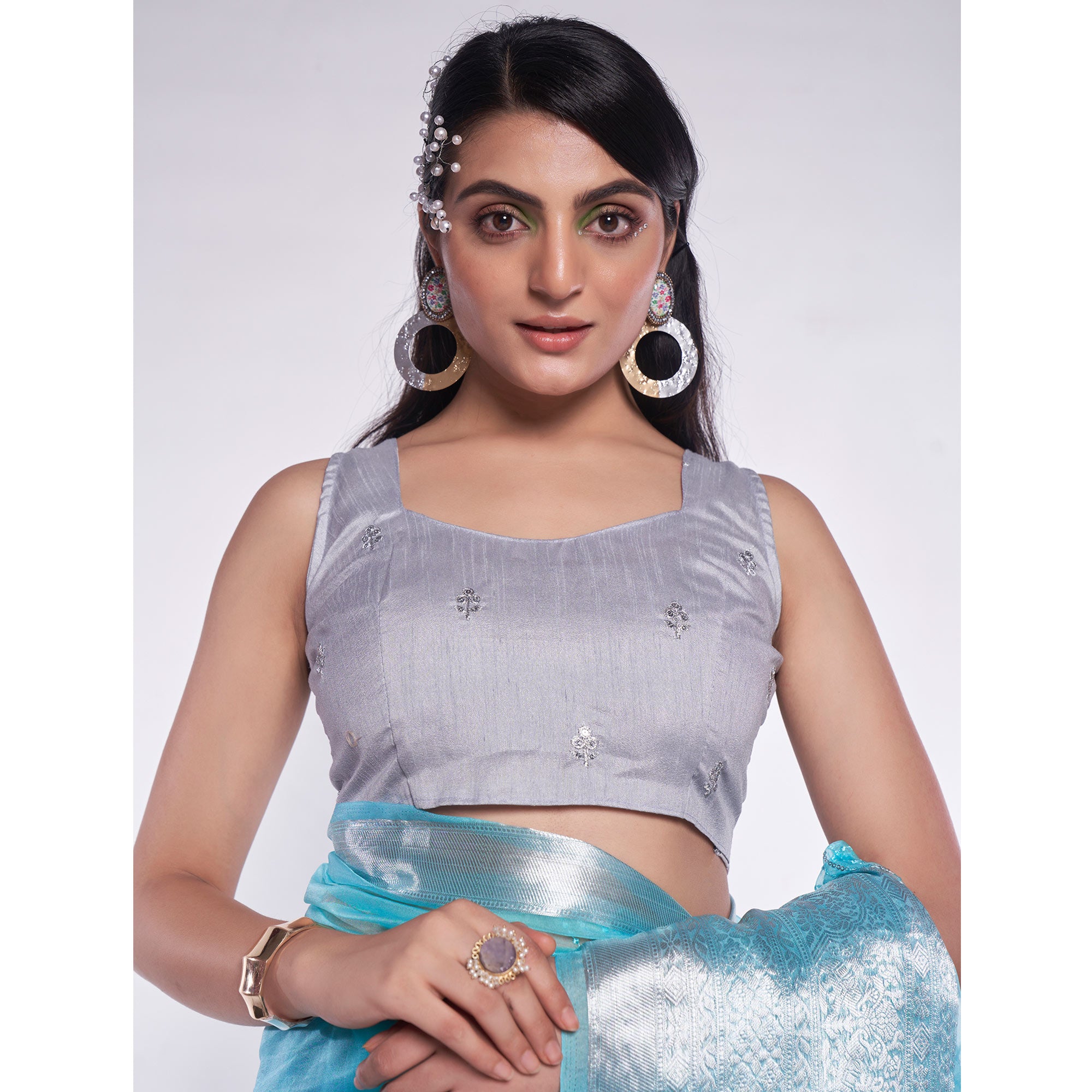 Blue Sequins Embroidered Organza Saree