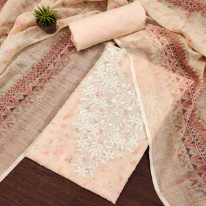 Beige Floral Printed Cotton Dress Material