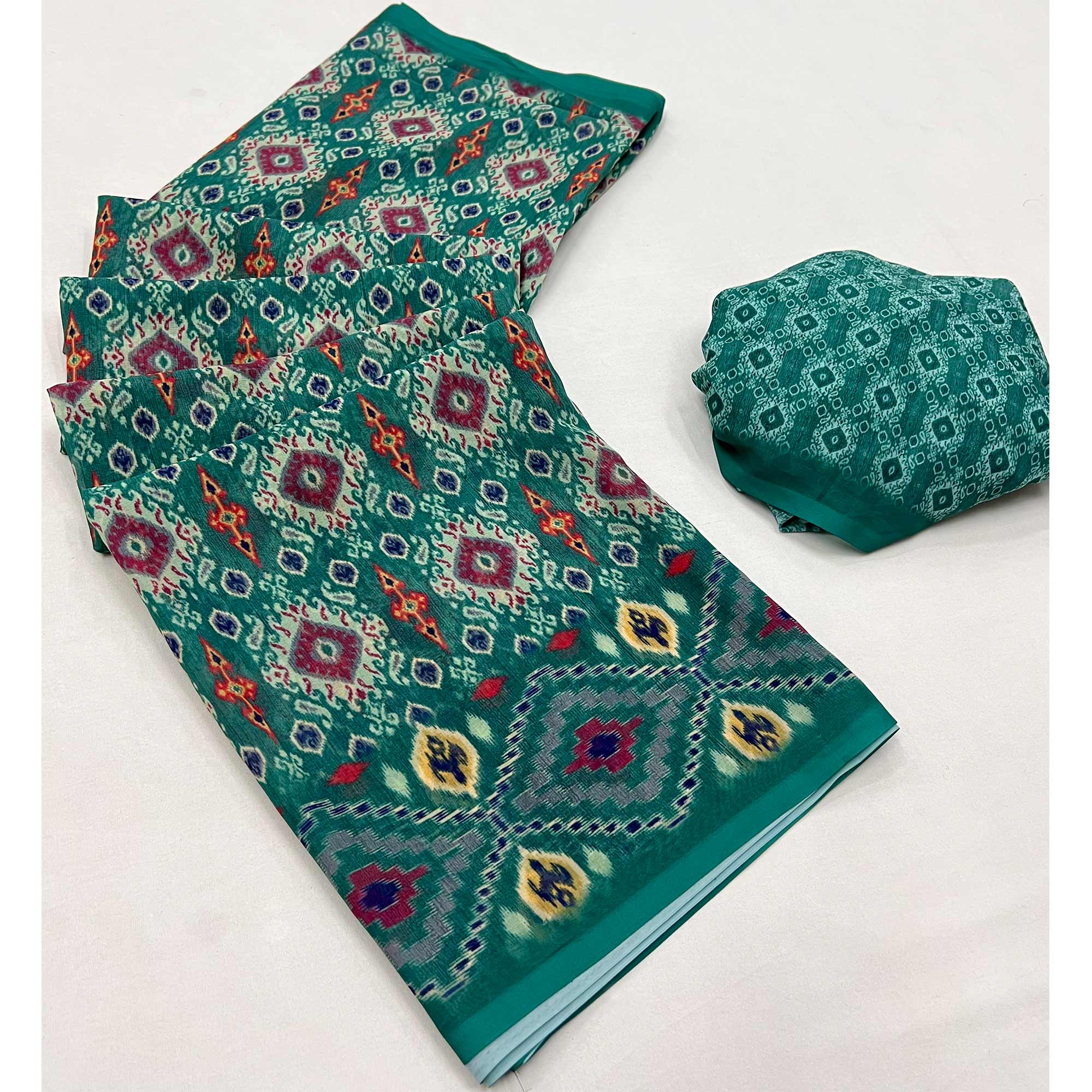 Rama Green Digital Printed Georgette Saree