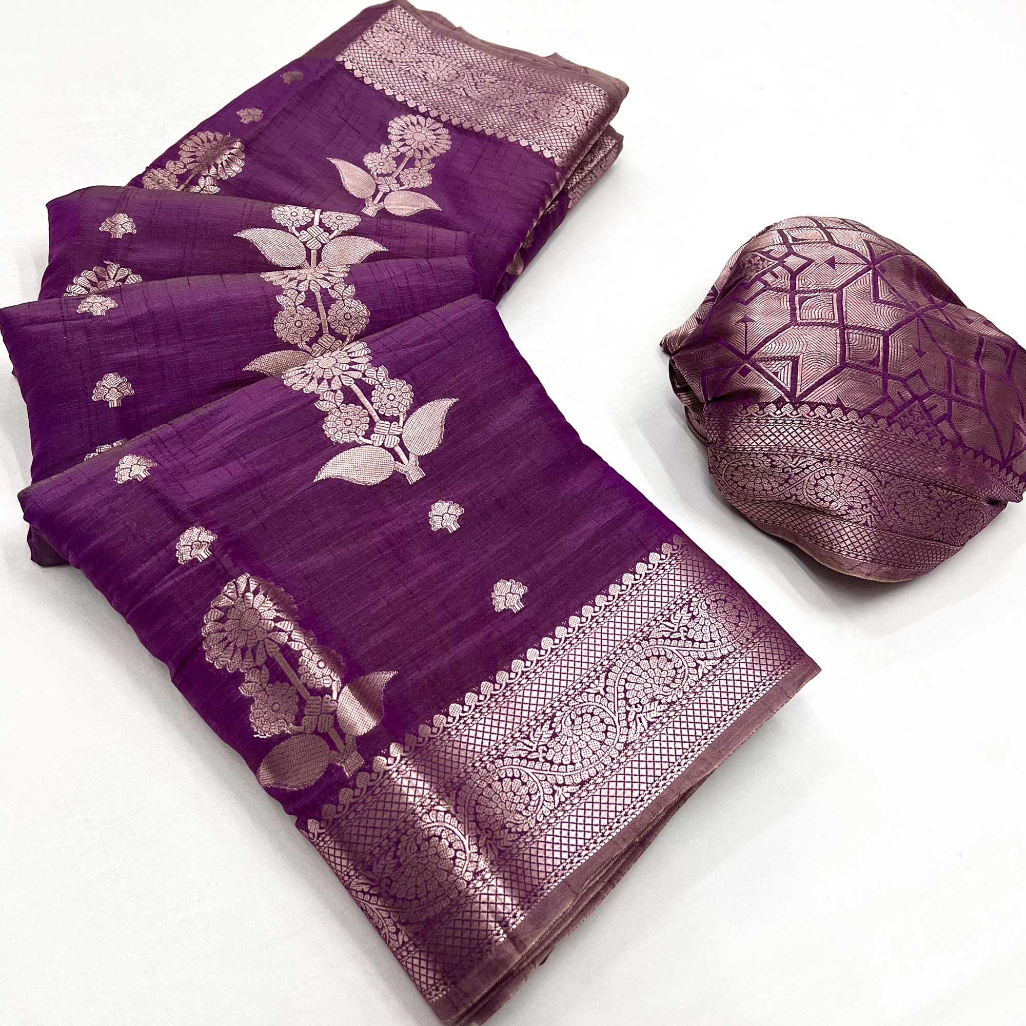 Violet Floral Woven Organza Saree