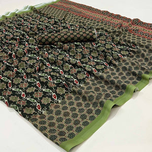 Green Floral Digital Printed Georgette Saree