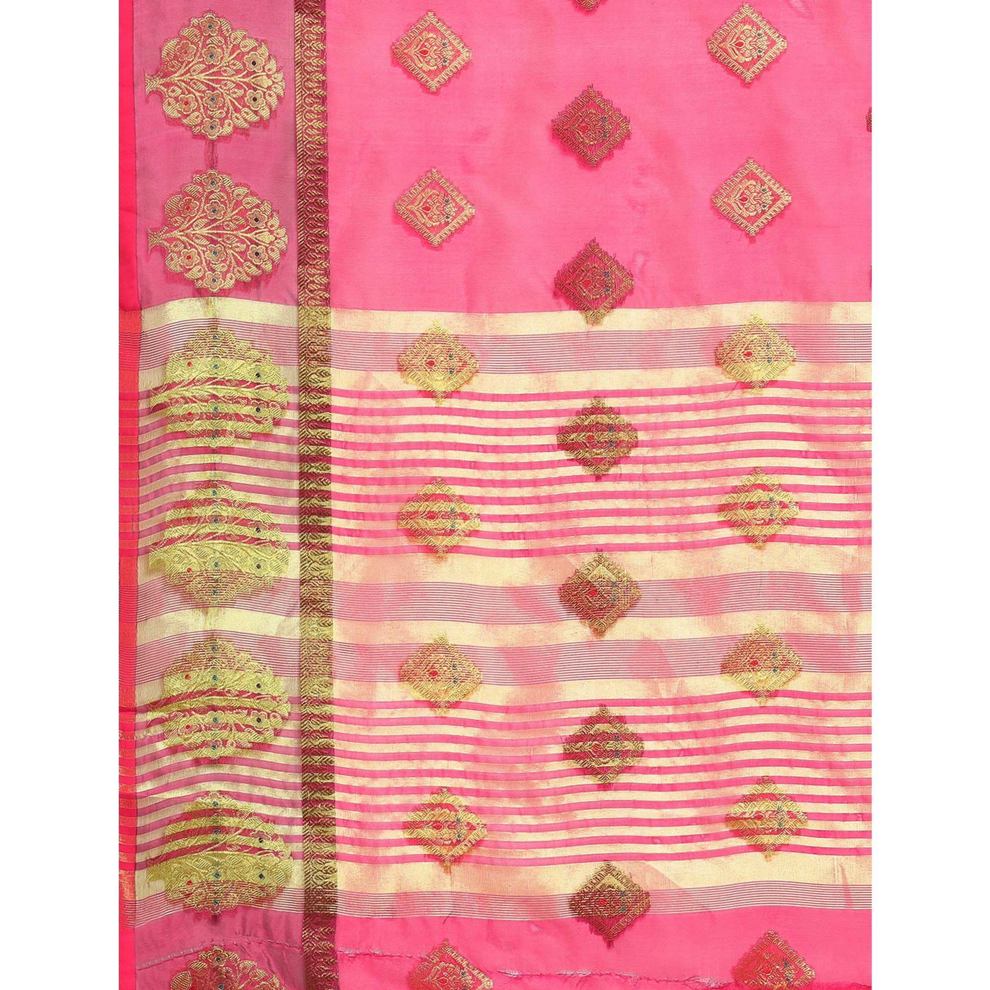 Rani Pink Woven Organza Saree
