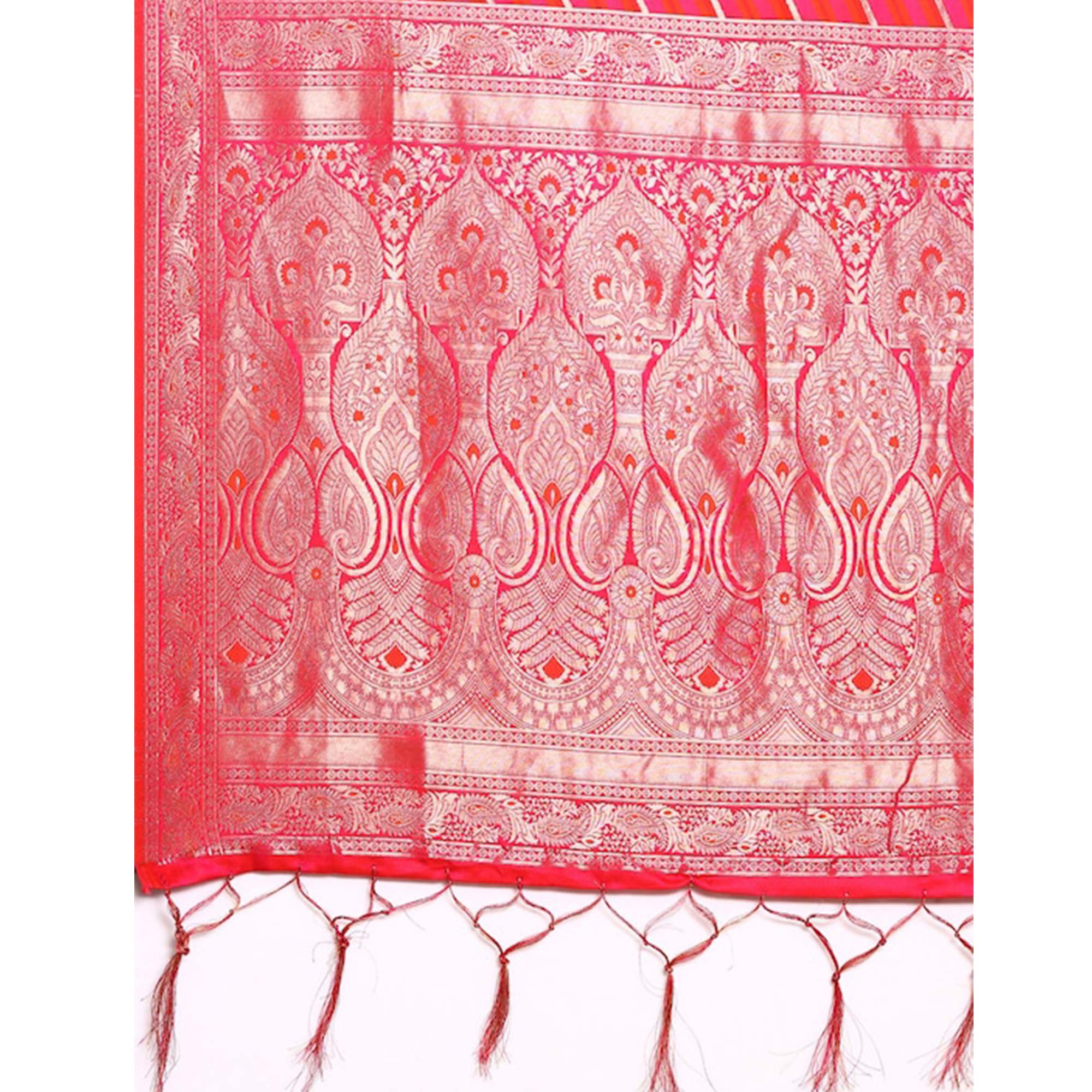 Pink Woven Kanjivaram Silk Saree WithTassels
