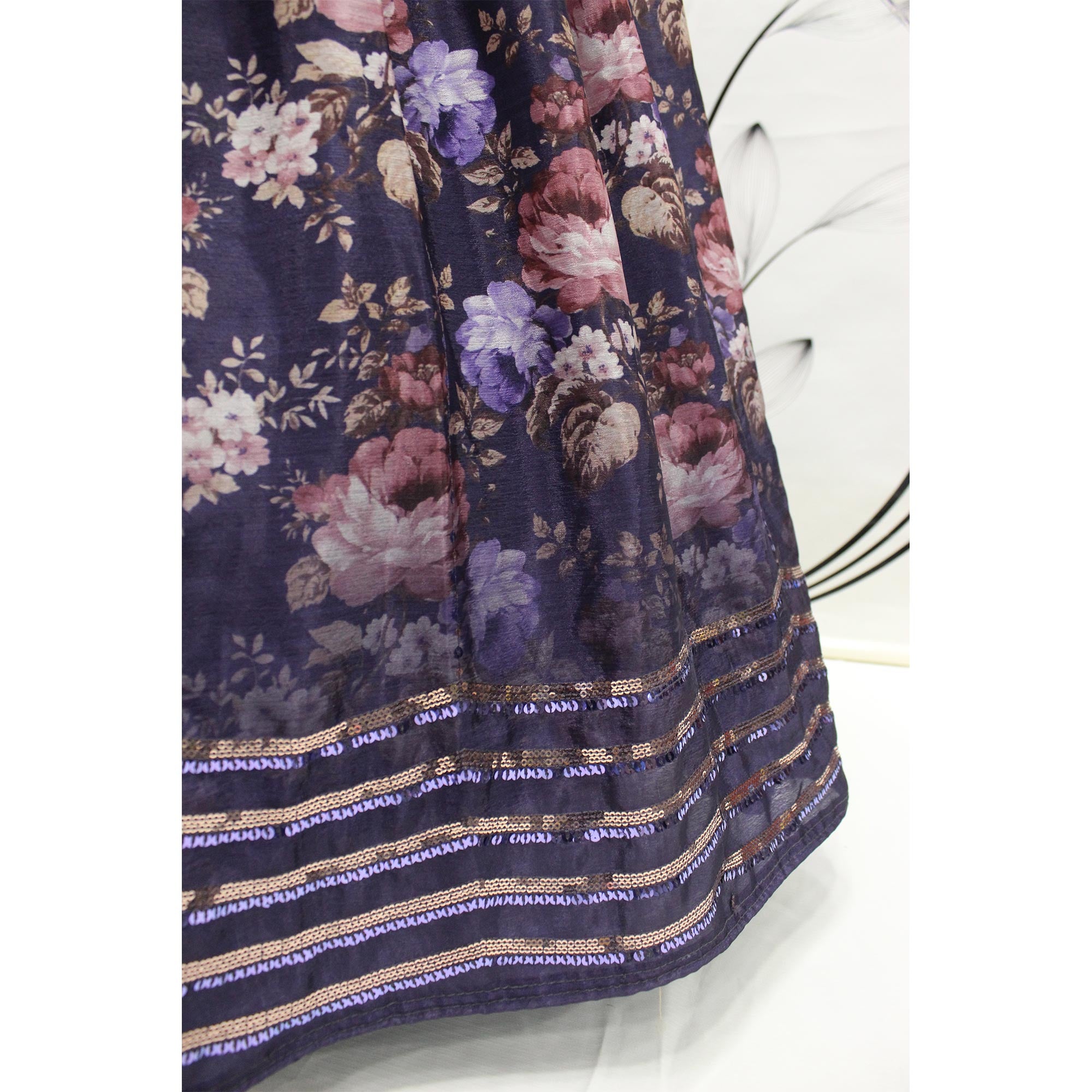 Purple Printed With Sequins Embroidered Georgette Lehenga Choli