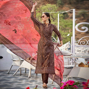 Brown Bandhani Printed Pure Cotton Salwar Suit